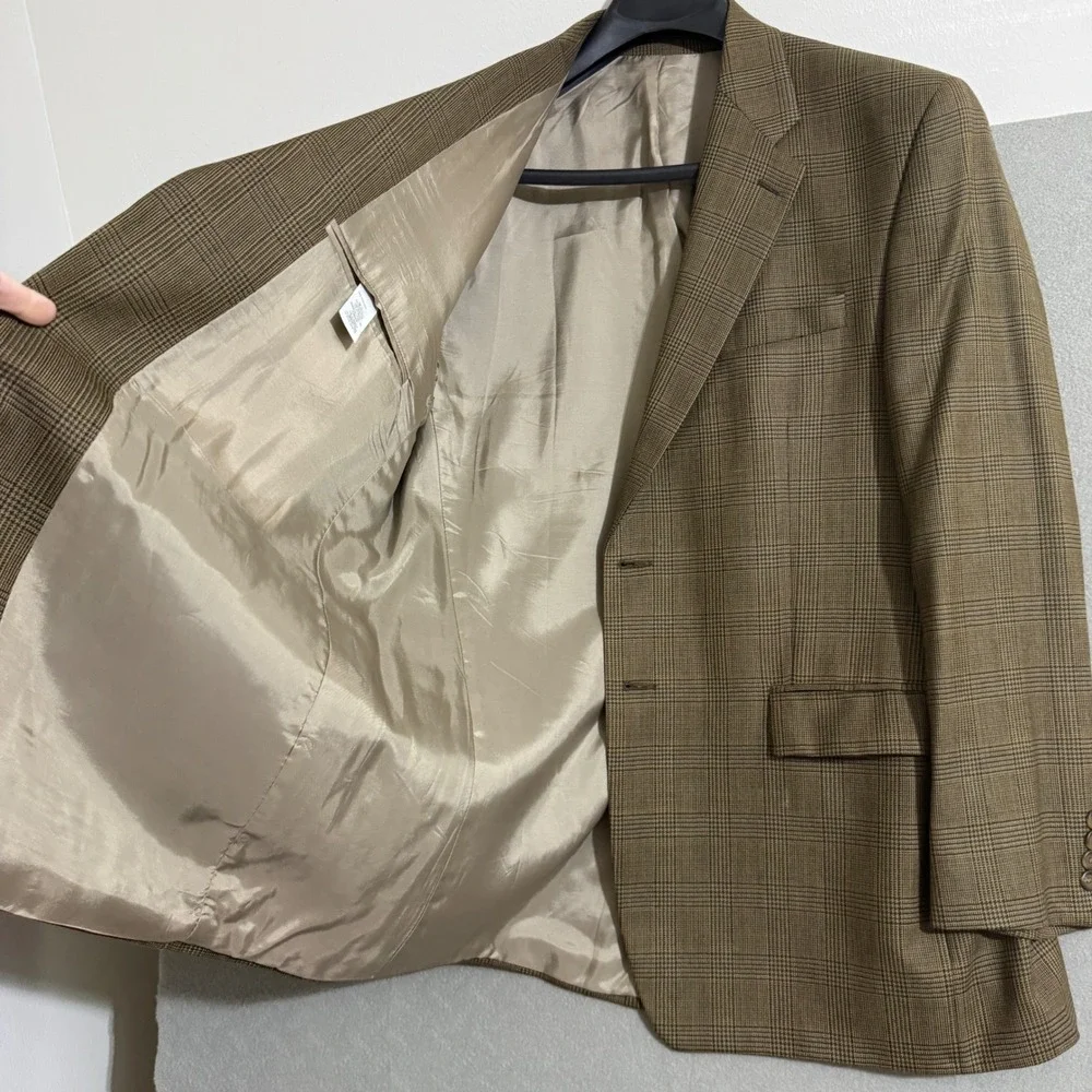 Lauren Ralph Lauren 100% Wool Glen Plaid‎ Blazer Brown Sport Coat Canada Made *